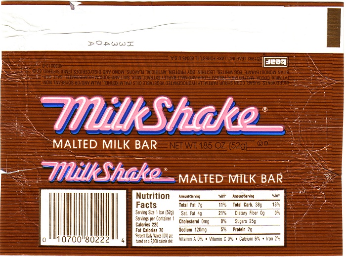 1970s Milk Shake Candy Wrapper