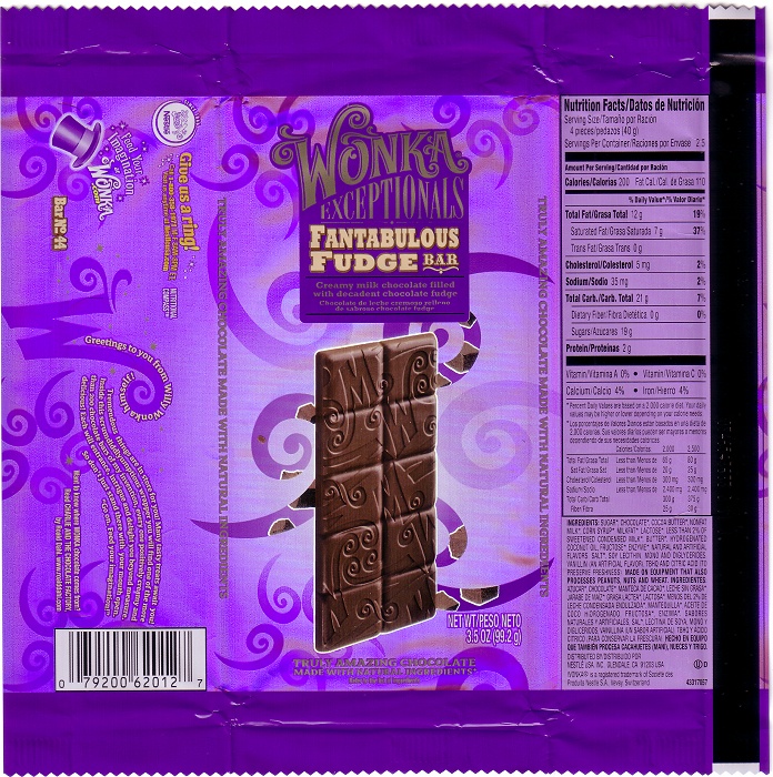 2011 Wonka Exceptionals Candy Wrapper