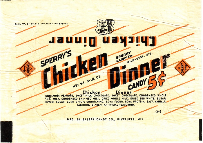 1945 Chicken Dinner Candy Wrapper