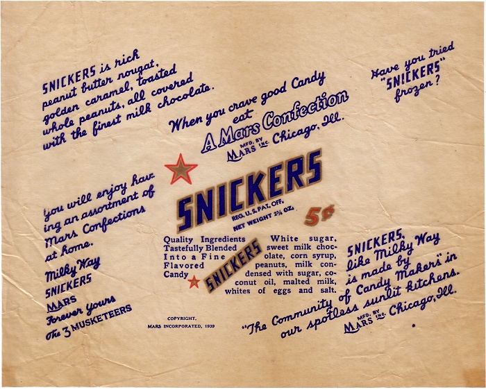 1939 Snickers Candy Wrapper