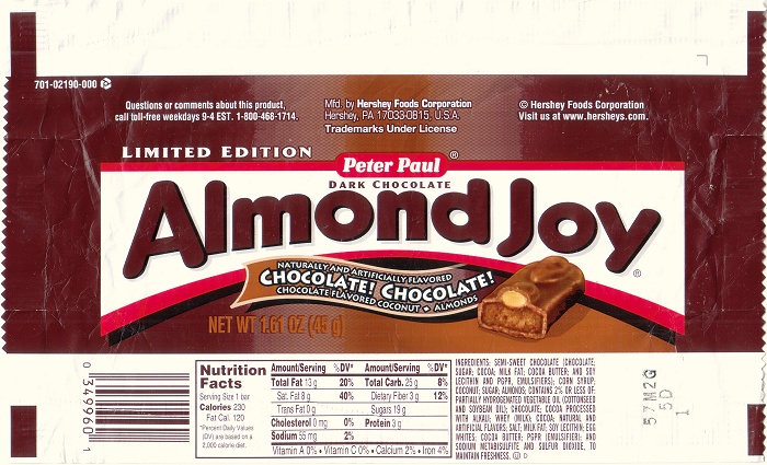 2004 Almond Joy Candy Wrapper