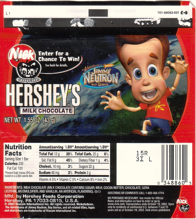 2002 Hershey Jimmy Neutron Candy Wrapper