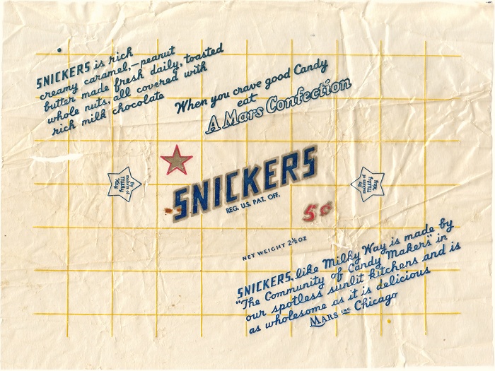 1940s Snickers Candy Wrapper