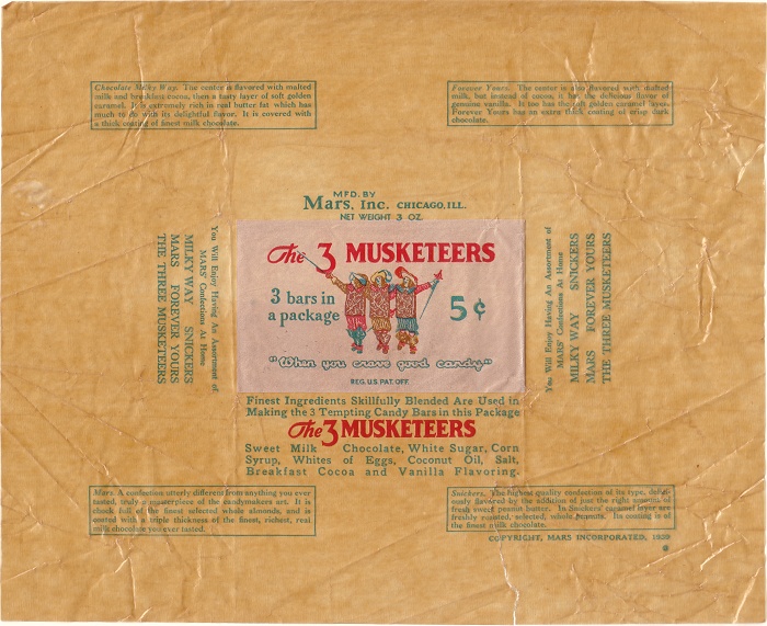 1939 3 Musketeers Candy Wrapper