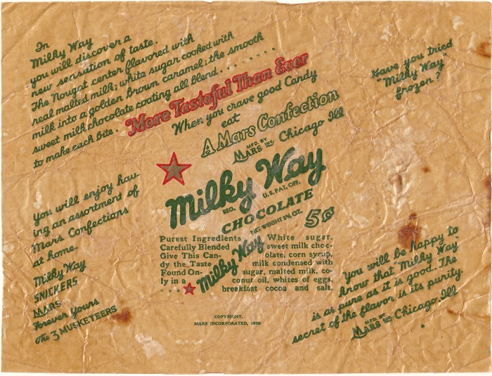 1939 Milky Way Candy Wrapper