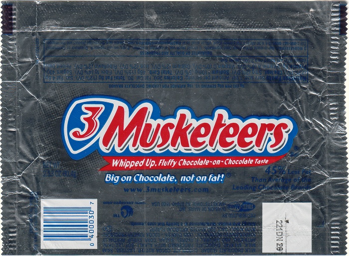 2002 3 Musketeers Candy Wrapper