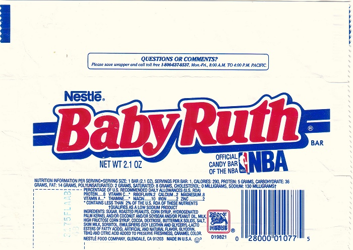 1988 Baby Ruth Candy Wrapper