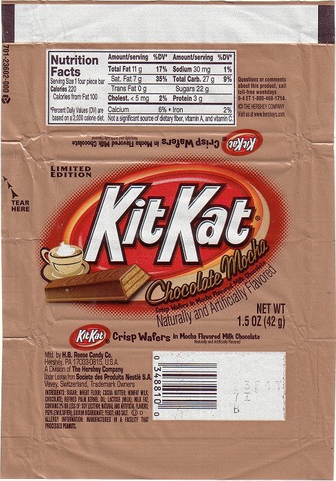 2006 Kit Kat Chocolate Mocha Candy Wrapper