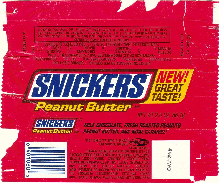 2002 Snickers Peanut Butter Candy Wrapper