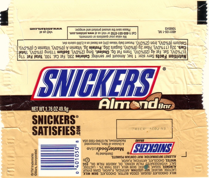 2007 Snickers Almond Candy Wrapper