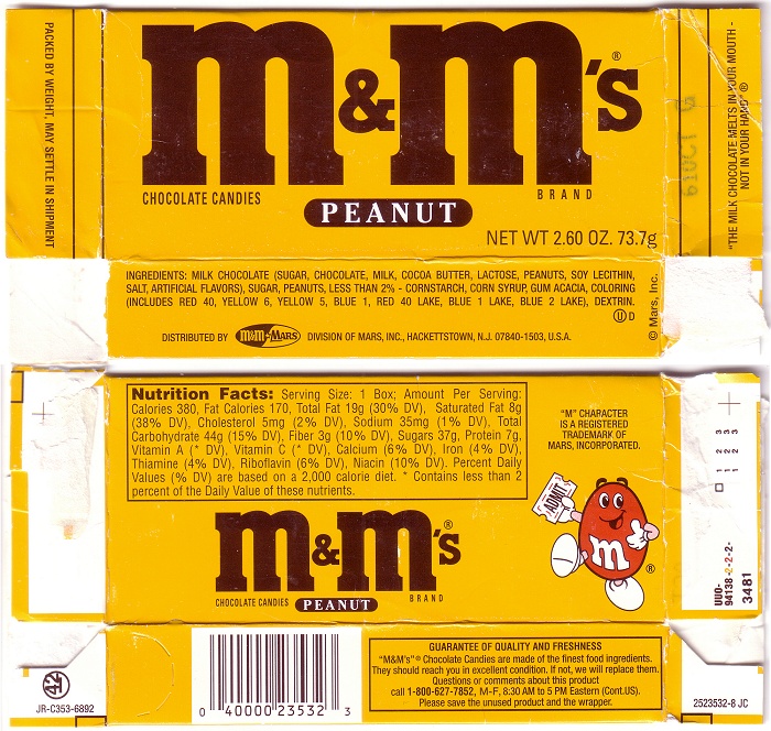1996 M&M Peanut Candy Wrapper