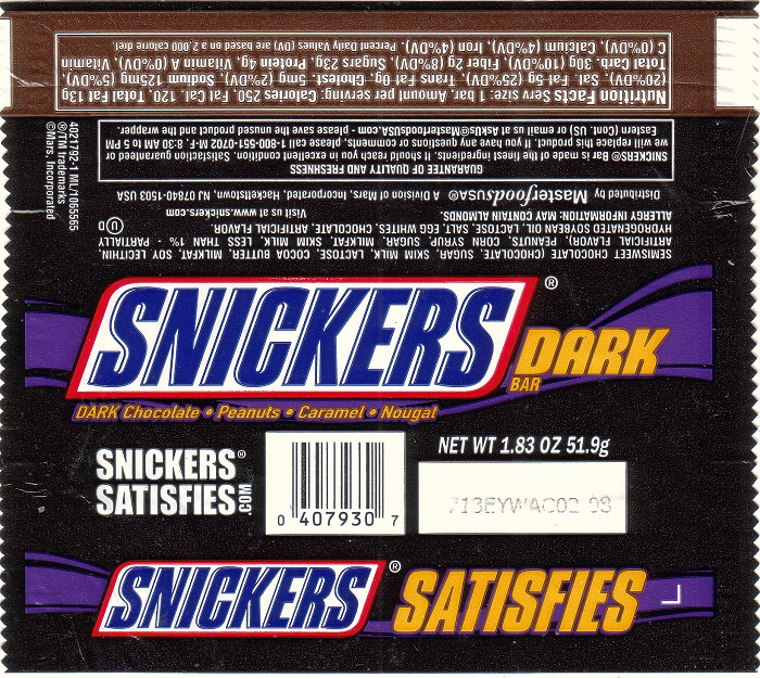 2007 Snickers Dark Candy Wrapper