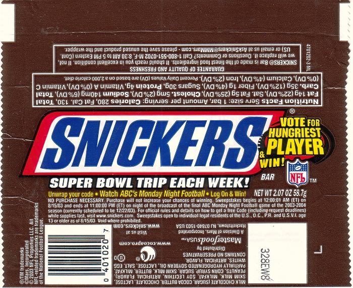2003 Snickers Candy Wrapper