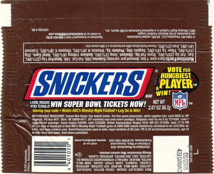 2004 Snickers Candy Wrapper