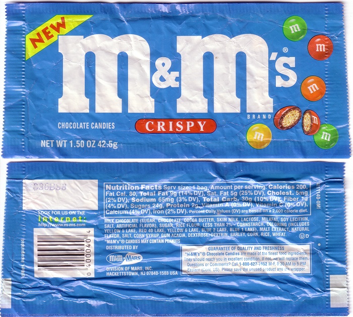 1998 M&M Crispy Candy Wrapper
