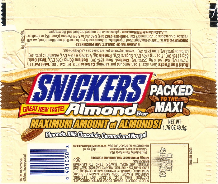 2006 Snickers Almond Candy Wrapper