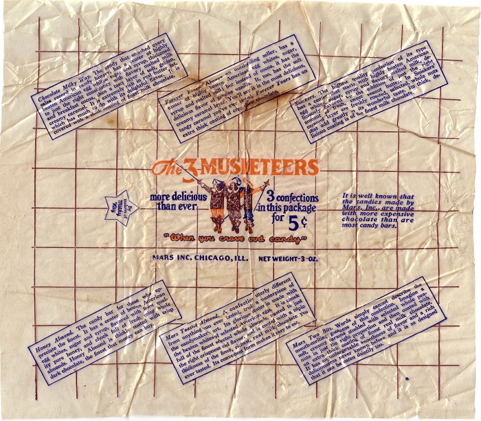 1930s 3 Musketeers Candy Wrapper