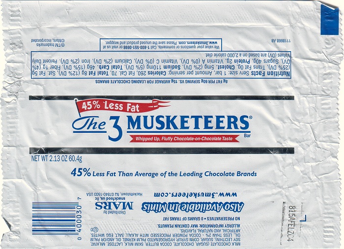 2008 3 Musketeers Candy Wrapper