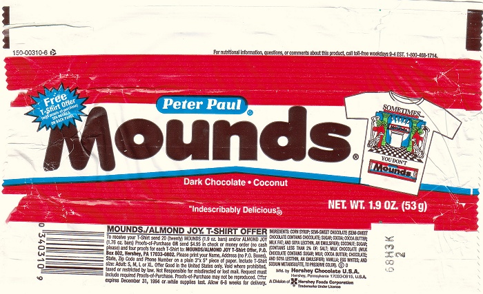 1994 Mounds Candy Wrapper