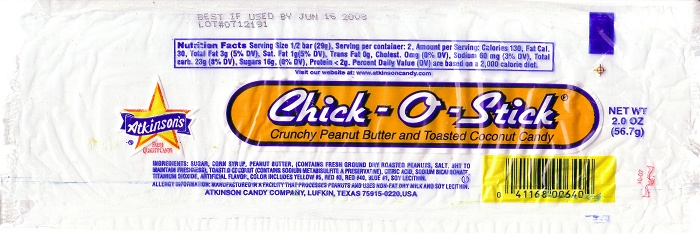 2007 Chick-O-Stick Candy Wrapper