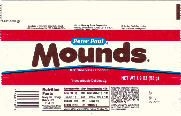 2001 Mounds Candy Wrapper