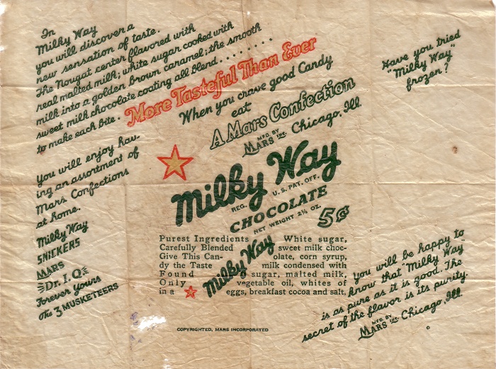 1940s Milky Way Candy Wrapper