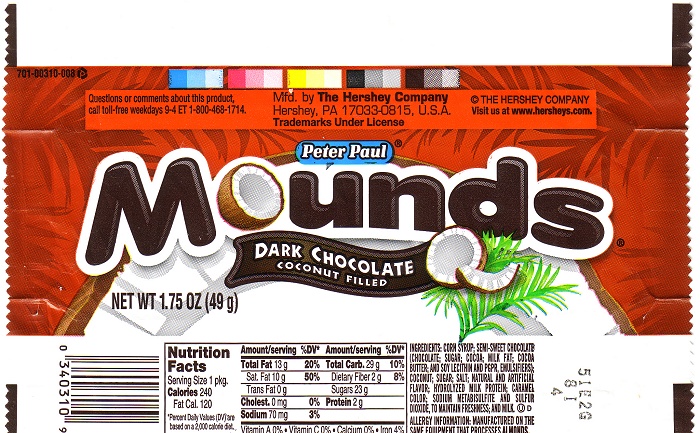 2007 Mounds Candy Wrapper