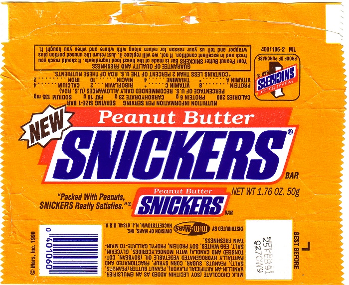 1991 Snickers PB Candy Wrapper