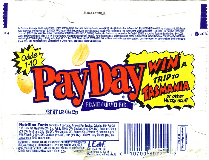 1994 PayDay Candy Wrapper