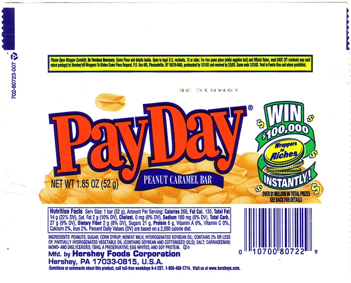 2002 PayDay Candy Wrapper