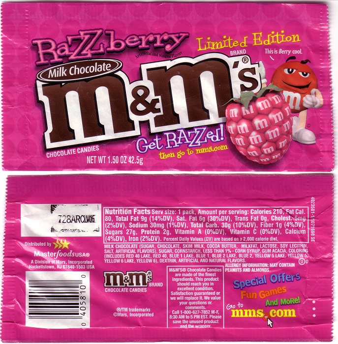 2007 Razzberry M&Ms Candy Wrapper