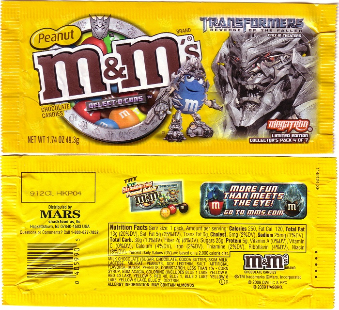 2009 M&M Transformers Candy Wrapper