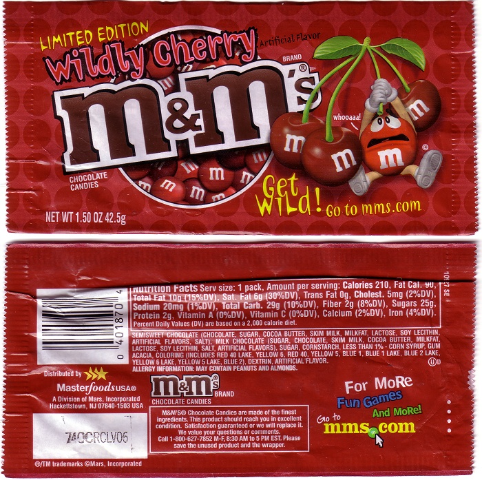 2007 Wildly Cherry M&Ms Candy Wrapper