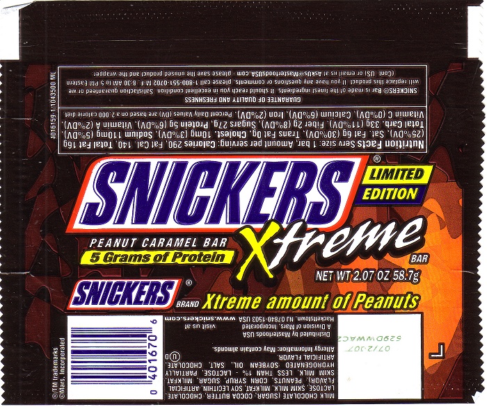 2007 Snickers Xtreme Candy Wrapper