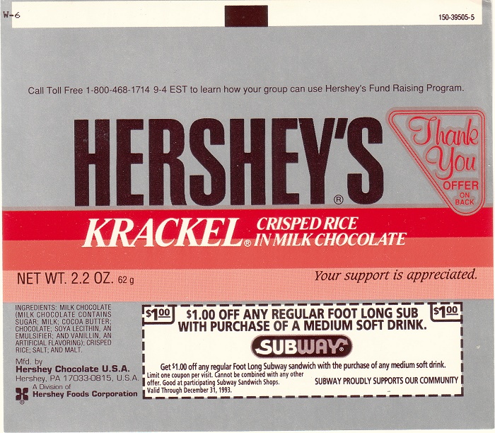 1992 Krackel Candy Wrapper