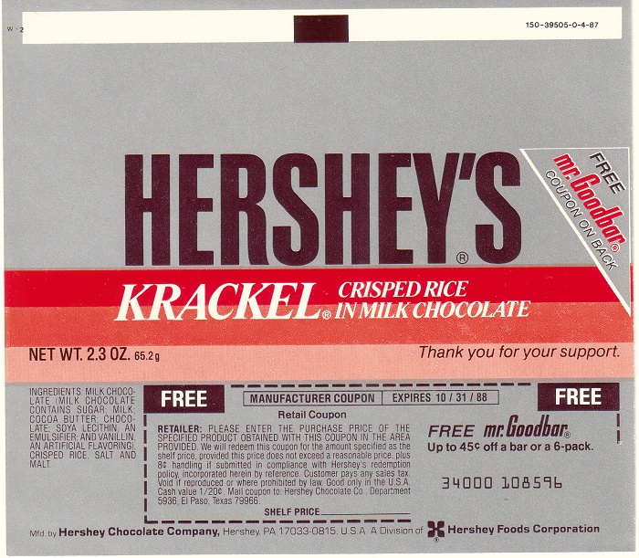 1987 Krackel Candy Wrapper