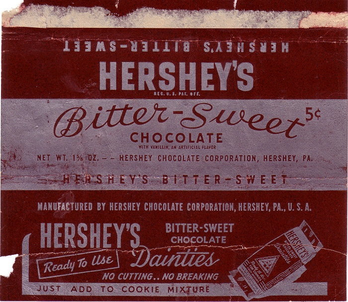 1950s Hershey Bitter-Sweet Candy Wrapper