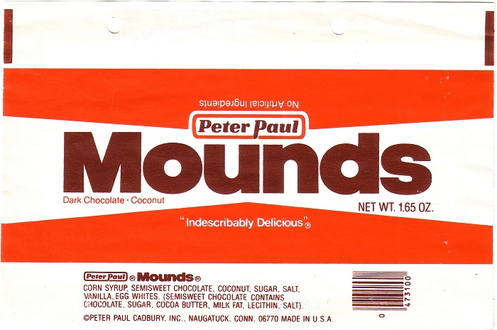 1982 Mounds Candy Wrapper