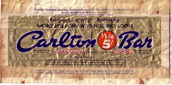 1950s Carlton Bar Candy Wrapper