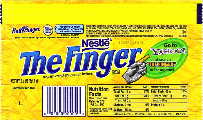 2000s, 2008, The Finger, Butterfinger, Nestle, USA, 2.1oz, Yahoo, April Foo...