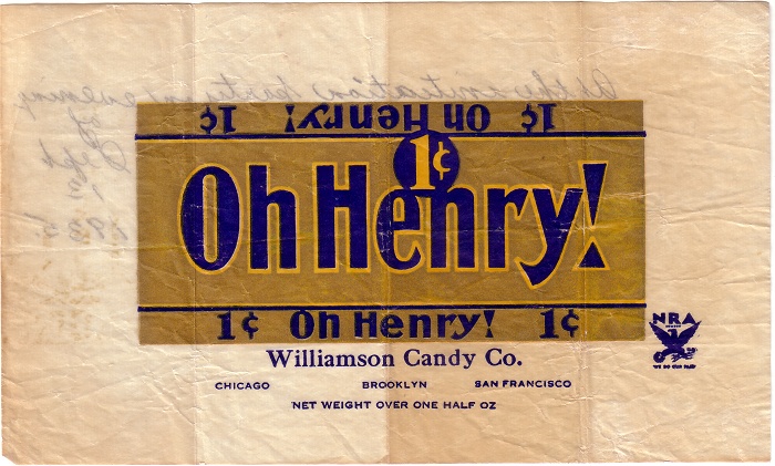 1935 Oh Henry Candy Wrapper 1935 Oh Henry Candy Wrapper