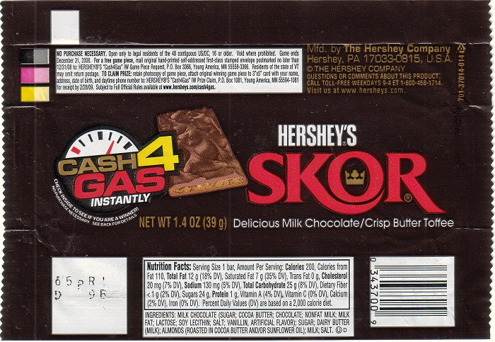 2008 Skor Candy Wrapper