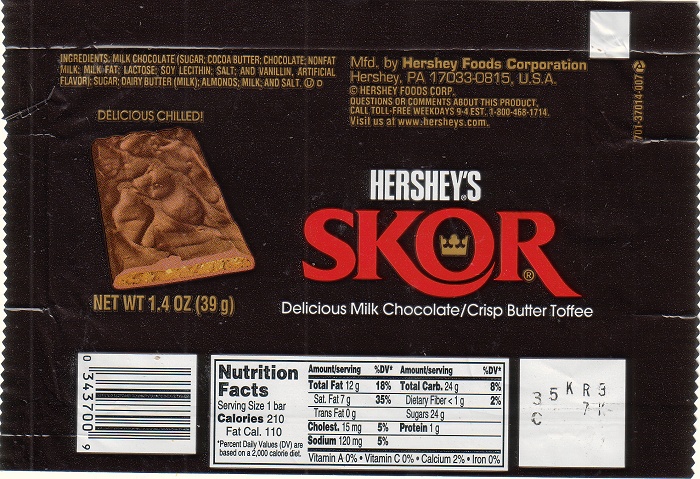 2002 Skor Candy Wrapper