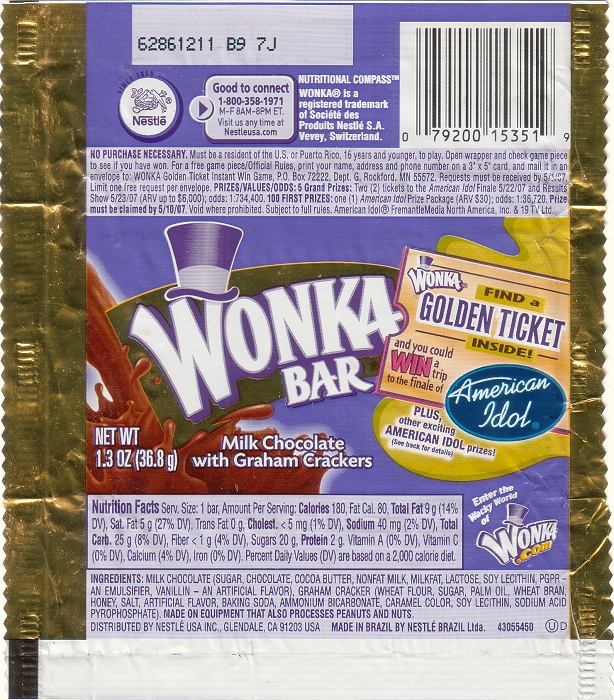 2007 Wonka Candy Wrapper