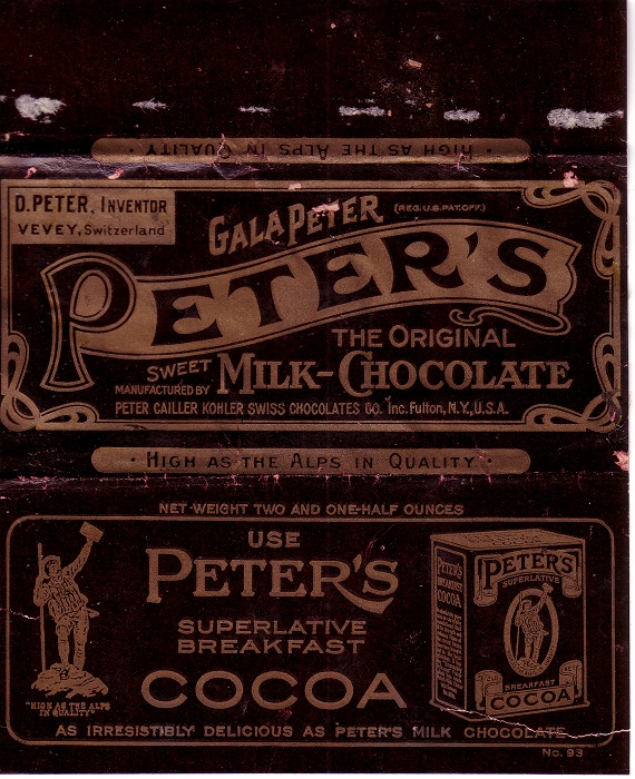 1920s Peters Chocolate bar Candy Wrapper