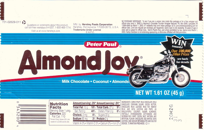 2002 Almond Joy Candy Wrapper