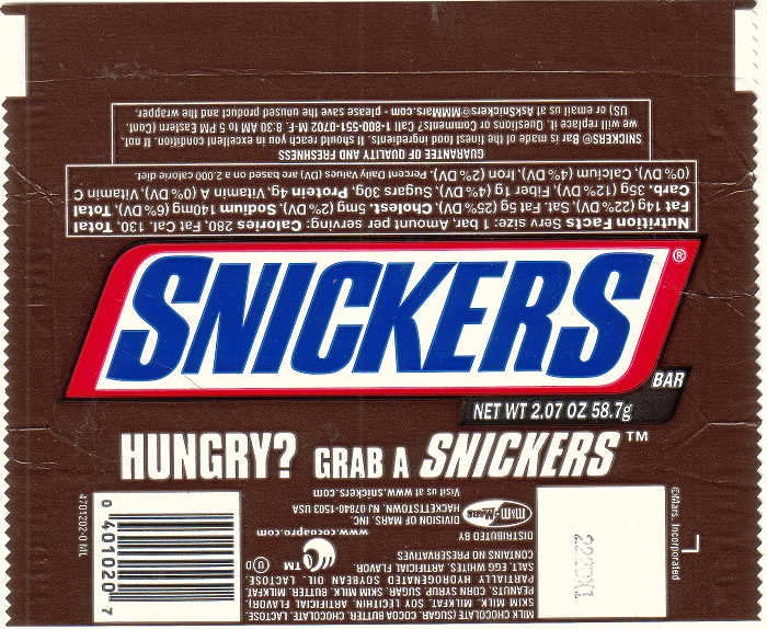 2002 Snickers Candy Wrapper