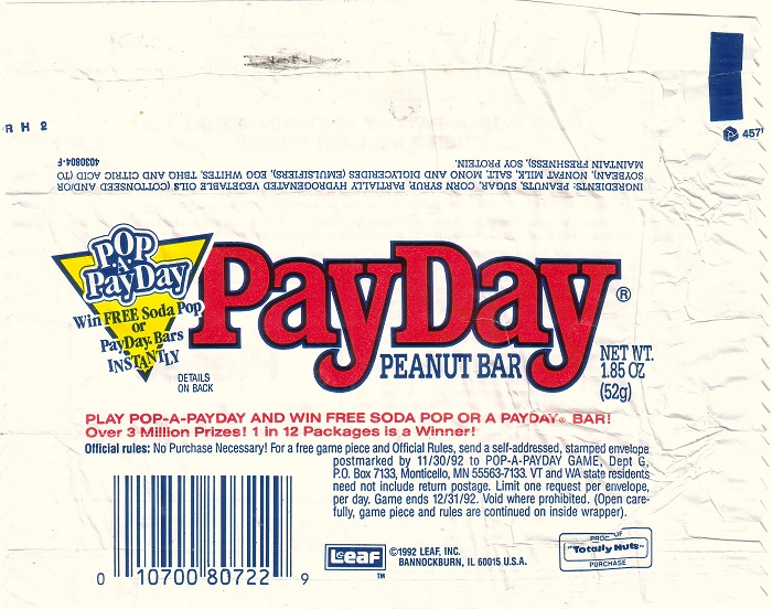 1992 PayDay Candy Wrapper