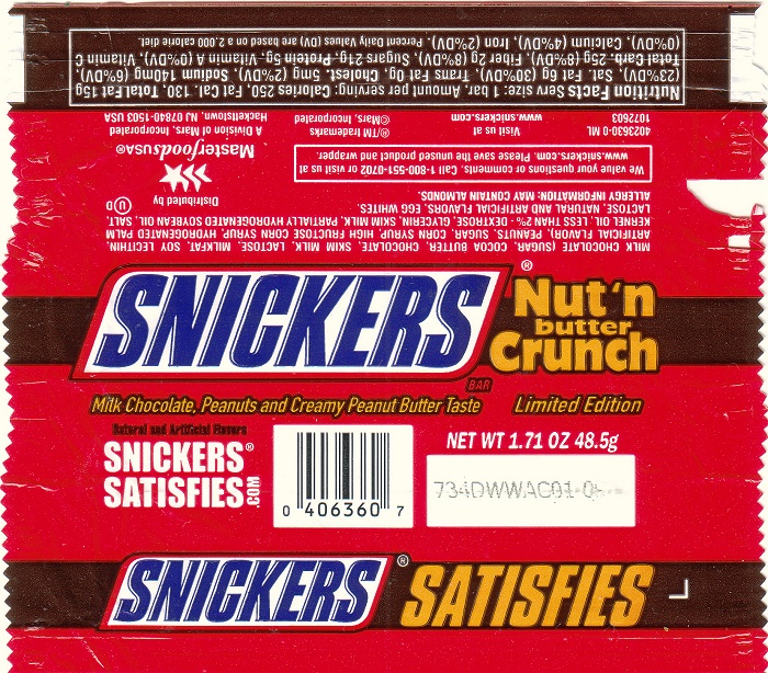 2007 Snickers Nut’n Butter Crunch Candy Wrapper