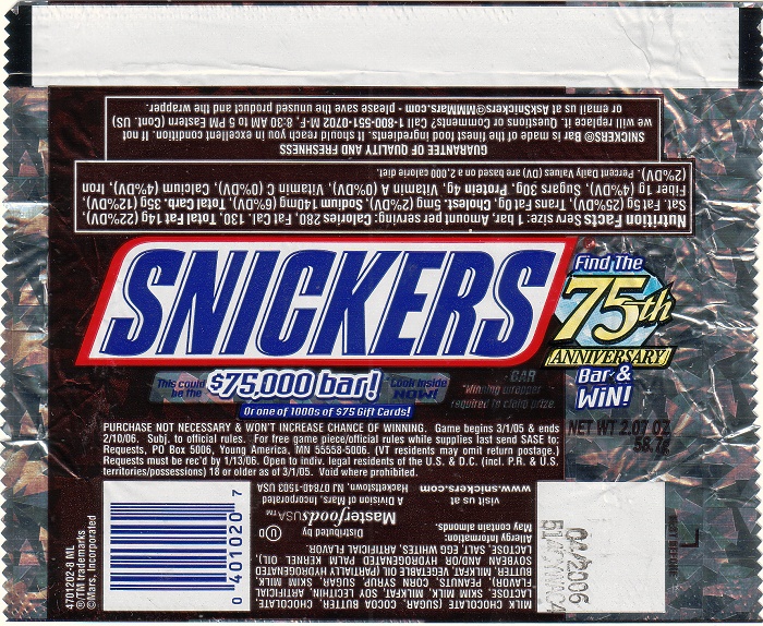 2006 Snickers Candy Wrapper 2006 Snickers Candy Wrapper
